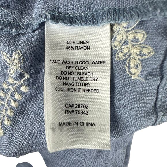 HOUSE OF HARLOW 1960 Blue Linen Blend Puff Sleeve Cropped Blouse Women's Size L - Picture 5 of 5